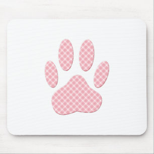 Roze en witte Tartan Dog Paw Print Muismat