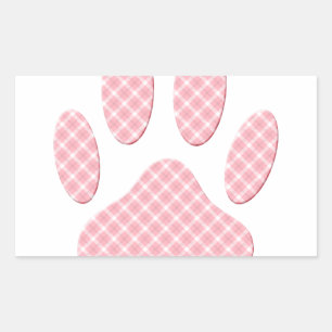 Roze en witte Tartan Dog Paw Print Rechthoekige Sticker