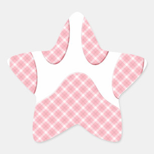Roze en witte Tartan Dog Paw Print Ster Sticker