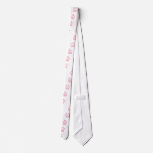 Roze en witte Tartan Dog Paw Print Stropdas (Achterkant)