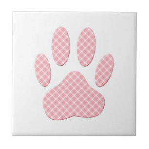 Roze en witte Tartan Dog Paw Print Tegeltje