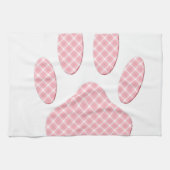 Roze en witte Tartan Dog Paw Print Theedoek (Horizontaal)