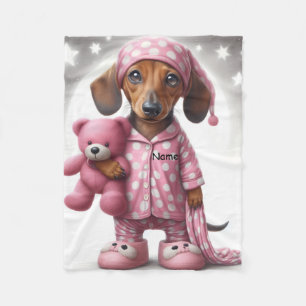 Roze en Witte Teckel Fleece Babydeken Deken