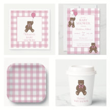 Roze en witte teddybeer babyshower voor meisje