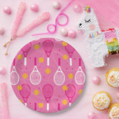 Roze en witte tennisracketpatroon papieren bordje (Feest)