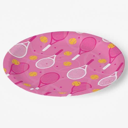 Roze en witte tennisracketpatroon papieren bordje (Gekanteld)