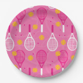 Roze en witte tennisracketpatroon papieren bordje (Voorkant)