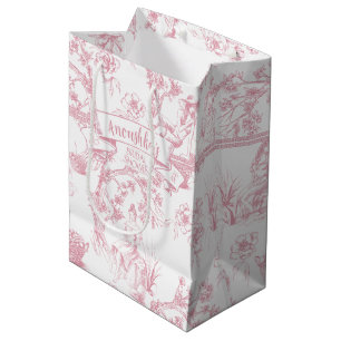 Roze en witte Toile de Jouy Vrijgezellenfeest Medium Cadeauzakje
