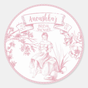 Roze en witte Toile de Jouy Vrijgezellenfeest Ronde Sticker