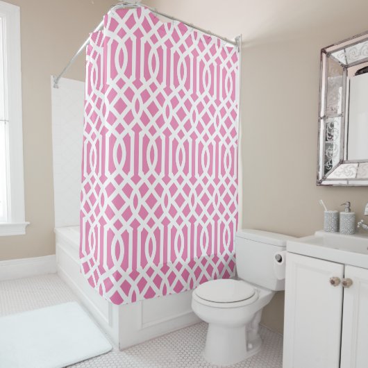 Roze en Witte Trellis | bewerkbare kleuren Douchegordijn (In situ)
