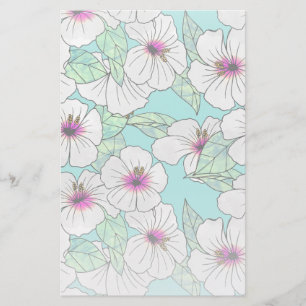Roze en witte Tropische Hibiscus Floral Patroon Briefpapier