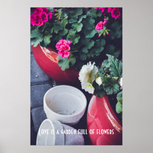 Roze en witte tuin geranium bloemen poster