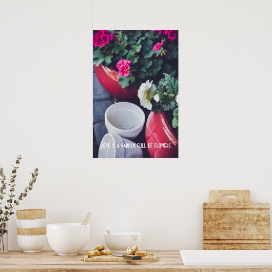 Roze en witte tuin geranium bloemen poster (Keuken)