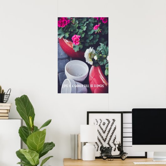 Roze en witte tuin geranium bloemen poster (Thuiskantoor)
