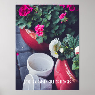 Roze en witte tuin-geranium bloemen poster