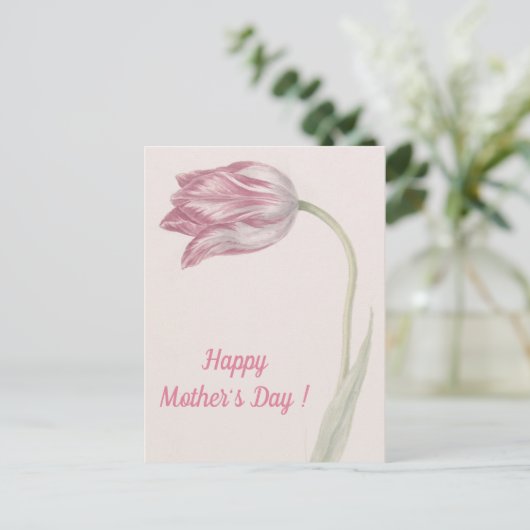 Roze en witte Tulp - Fine Art Moederdag Briefkaart (Staand voorkant)