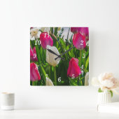Roze en witte tulpen schilderachtig wandklok vierkante klok (Huis)