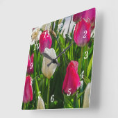 Roze en witte tulpen schilderachtig wandklok vierkante klok (Hoek)