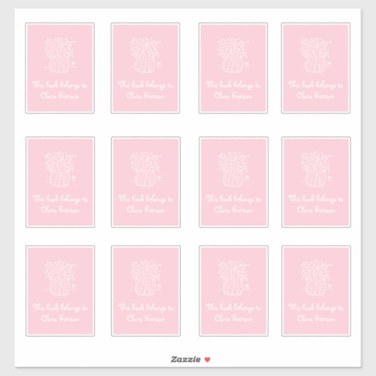Roze en Witte Vaas Boekplaat Stickers (Vel)