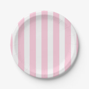 Roze en witte verticale strips Shabby Chic Stripe Papieren Bordje