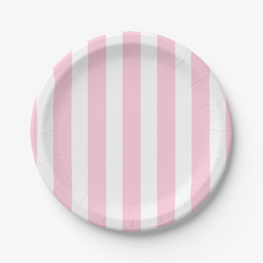 Roze en witte verticale strips Shabby Chic Stripe Papieren Bordje (Voorkant)