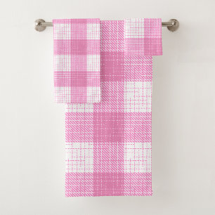 Roze en witte, vette, geruite ruitjesprint bad handdoek