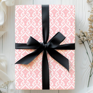 Roze en Witte Vintage Damast Patroon Cadeaupapier
