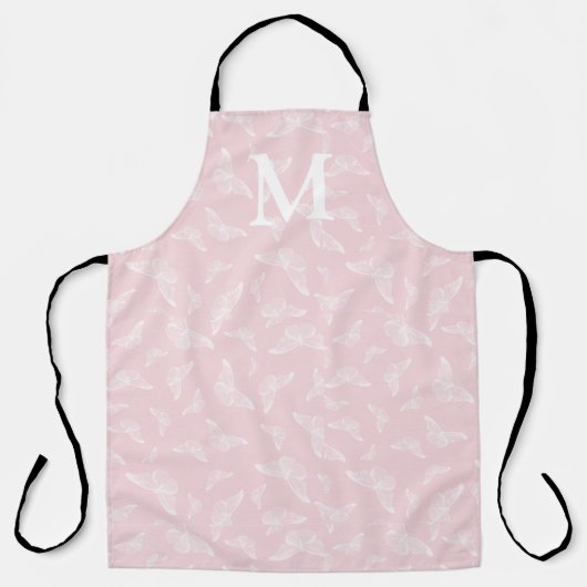 Roze en witte vlinder Initiaal Apron Schort (Voorkant)