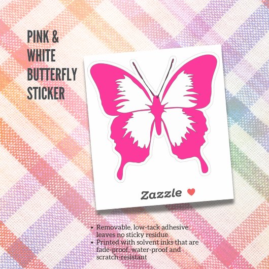 Roze en witte vlinder Sticker