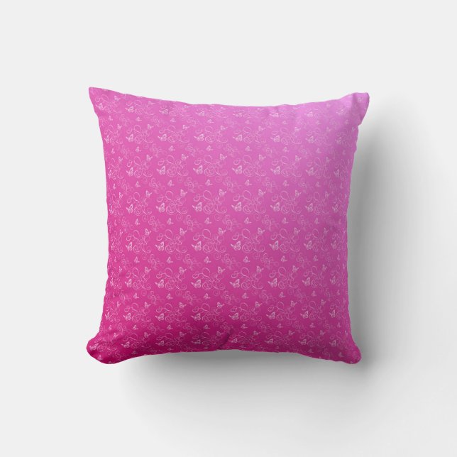 Roze en witte vlindergolven kussen (Voorkant)