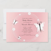 Roze en witte vlinders en bloemen uitnodigingen (Voorkant)