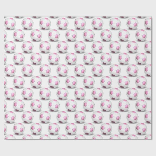 roze en witte voetballen cadeaupapier (Vlak)