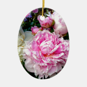 Roze en witte volken keramisch ornament