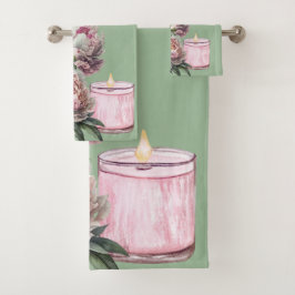 Roze en witte  volken op de set handdoeken