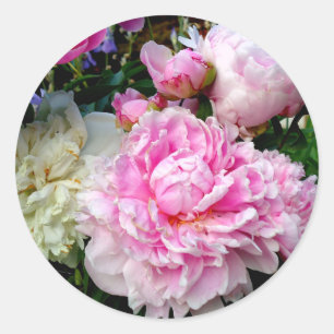 Roze en witte volken ronde sticker