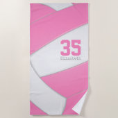 Roze en witte volleybal meisjes gepersonaliseerd strandlaken (Voorkant)