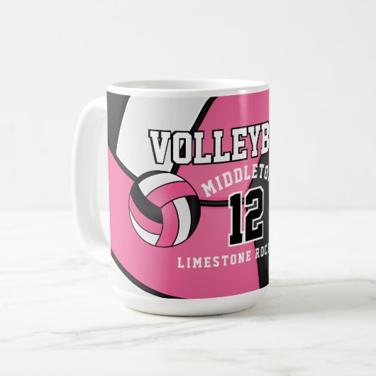 Roze en Witte Volleybal Sport Koffiemok (Voorkant links)