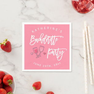 Roze en witte vrijgezellenfeest cocktail servet