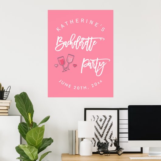 Roze en witte vrijgezellenfeest Poster teken (Thuiskantoor)