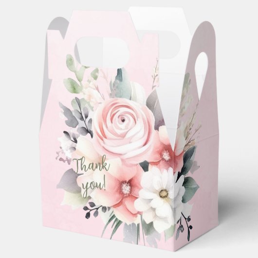 Roze en witte Waterverf bloemen op roze Bedankdoosjes (Geopend)