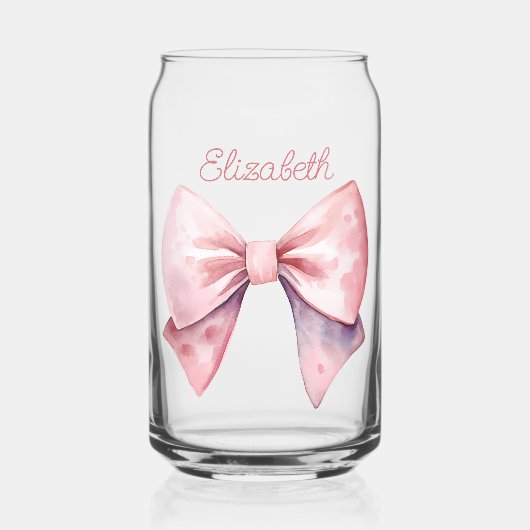 Roze en Witte Waterverf Bow Gepersonaliseerd Blikvorm Glas (Voorkant)