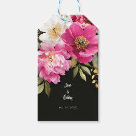 Roze en witte Waterverf pioenroos bloemenbruiloft Cadeaulabel