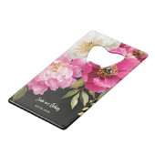 Roze en witte Waterverf pioenroos bloemenbruiloft Kredietkaart Flessenopener (Voorkant Gekanteld)