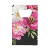 Roze en witte Waterverf pioenroos bloemenbruiloft Kredietkaart Flessenopener (Achterkant)