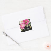 Roze en witte Waterverf pioenroos bloemenbruiloft Vierkante Sticker (Envelop)