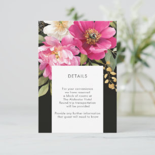 Roze en witte Waterverf pioenroos Floral Details Informatiekaartje
