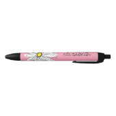 Roze en Witte Whimsical Daisy met aangepaste tekst Zwarte Inkt Pen (Bodem)