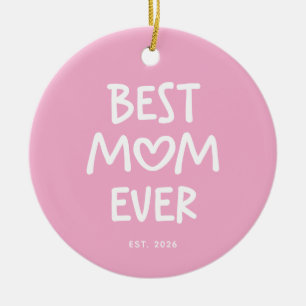 Roze en Witte Whimsical Hart Beste Moeder Ooit Keramisch Ornament