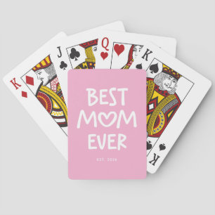 Roze en Witte Whimsical Hart Beste Moeder Ooit Pokerkaarten