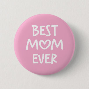 Roze en Witte Whimsical Hart Beste Moeder Ooit Ronde Button 5,7 Cm